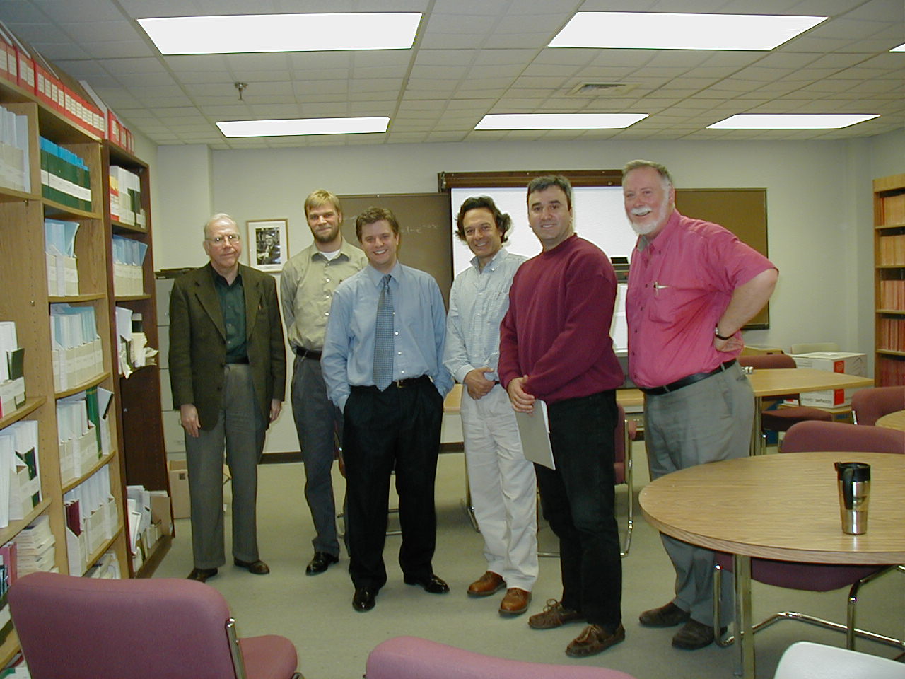 After Prof. Timothy Mathews' Ph.D. thesis defense at Stony Brook University in 2002. Committee members, from left: Prof. John Hause, Prof. Thomas Jeitschko, Prof. Timothy Mathews, Prof. Yair Tauman, myself, and Prof. Thomas Muench.
